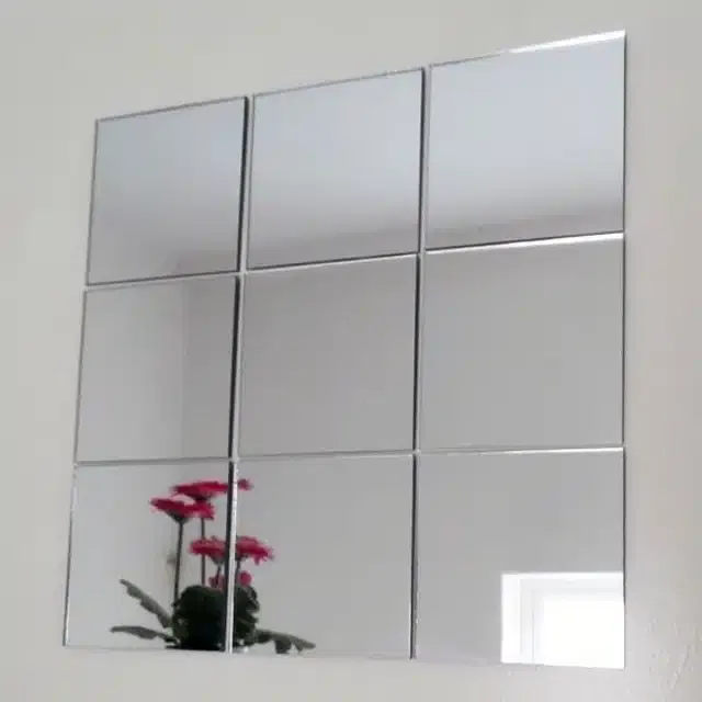 Acrylic Square Shaped Wall Mirror Stickers (Silver, Pack of 9)