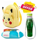 Combo of Fabric School Bag, Water Bottle with Lunch Box for Kids 