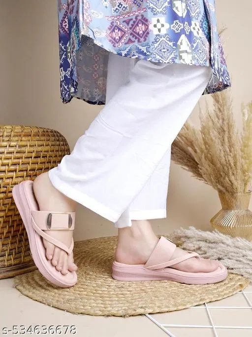 Shoetopia Solid Pink Round Toe Comfort Flat Sandals (Size: IND-3)