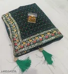 Georgette Embellished Saree For Women, Green