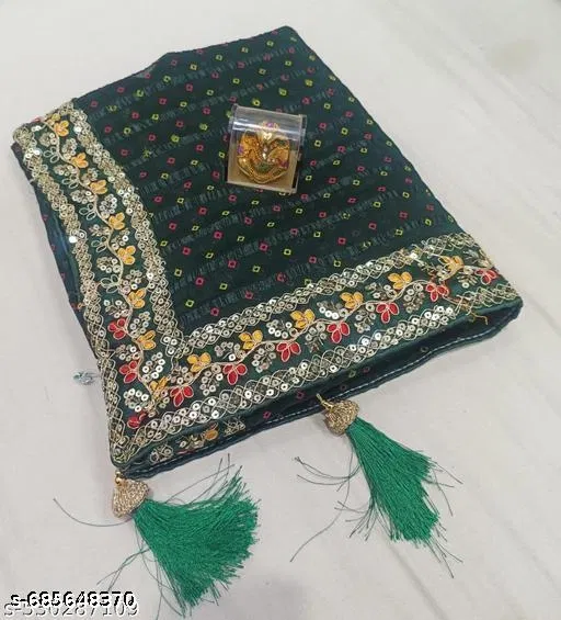 Georgette Embellished Saree For Women, Green