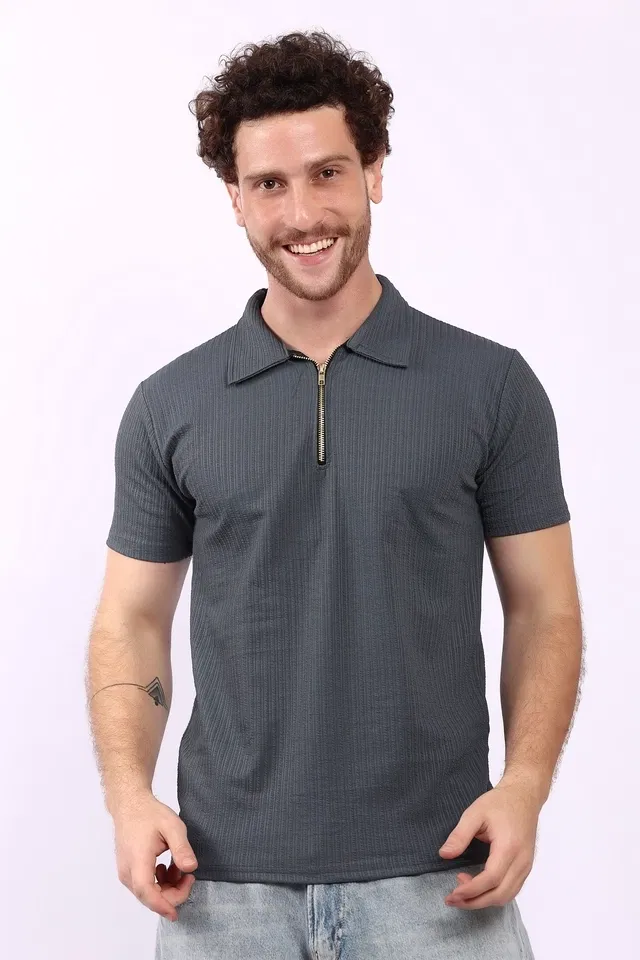 Solid Polo T-Shirt for Men (Dark Grey, L)