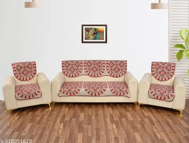 Jute 5 Seater Sofa Covers (Maroon, Set of 1)