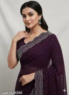 Georgette Embellished Saree For Women, Purple