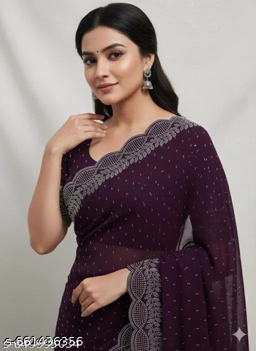 Georgette Embellished Saree For Women, Purple