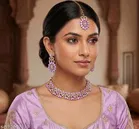 Mehandi Finish Stunning Neckpiece with Earring and Maang Tikka for Women 