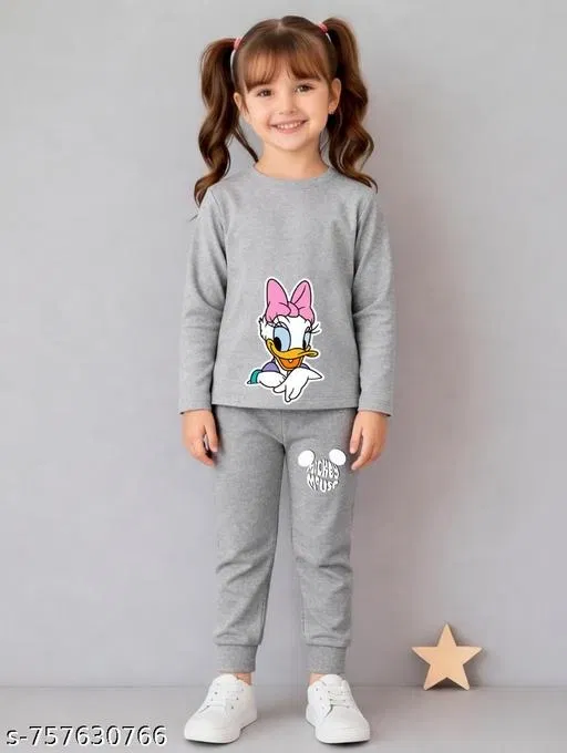 Cotton Blend Clothing Set for Girls, Grey (4-5 Years)
