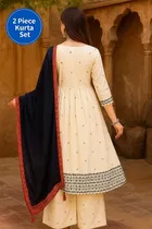 Viscose Rayon Embroidered Anarkali Women's Kurta with Pant & Dupatta Set 