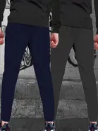 Polyblend Printed Trackpants for Men, Navy Blue & Black, Pack of 2 