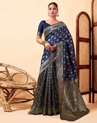 Silk Woven Design Saree for Women, Navy Blue 