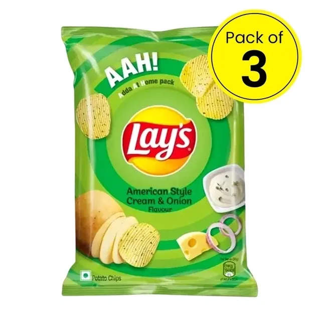 लेज़ अमेरिकन स्टाइल क्रीम & अनियन फ्लेवर चिप्स 3X80 g (पैक ऑफ 3)