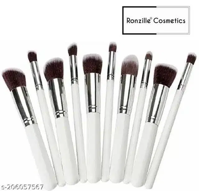 Ronzille Makeup Brushes (White, Pack of 10)