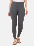 Cotton Solid Leggings for Women (Grey, S)