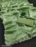 Organza Embroidered Saree For Women, Green