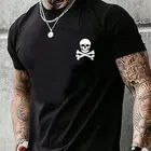 Round Neck Printed T-Shirt for Men (Black , S)