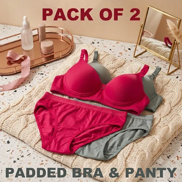 Bikini Set for Women, Pack of 2 (Multicolor, 36B)