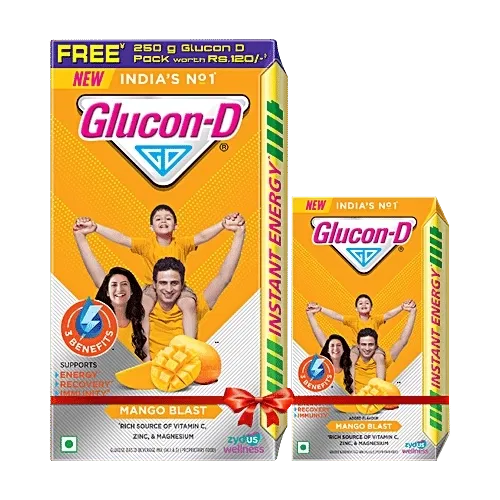 ग्लूकॉन-D इंस्टेंट एनर्जी हेल्थ ड्रिंक मैंगो ब्लास्ट 1 Kg (रीफिल) + फ्री ग्लूकॉन-D 250 g