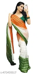 Tricolor Tiranga Nylon Leheriya Saree for Women 