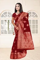 Jacquard Woven Design Saree for Women, Maroon 
