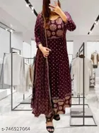Acrylic Printed Anarkali Kurta Set for Women 