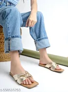 Shoetopia Solid Flat Sandals - Golden 