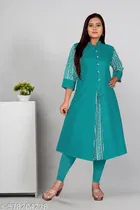 Solid Show Button Cotton Kurti for Women 