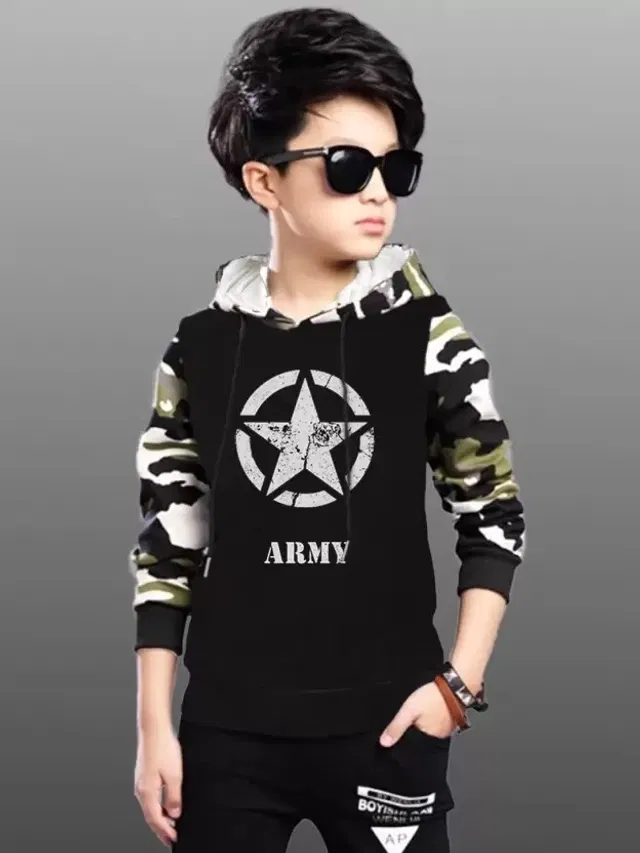 Cotton Blend Hood Neck Sweatshirts for Boys (Black, 6-7 Years)