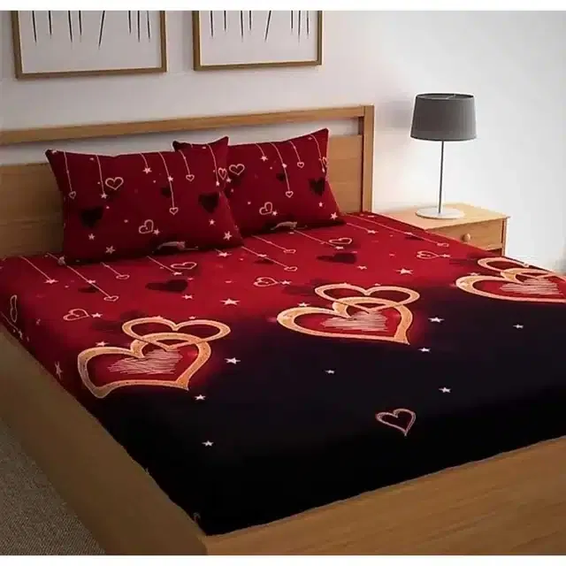 Polycotton 88x88 Inch Bedsheet with 2 Pillow Cover (Red)