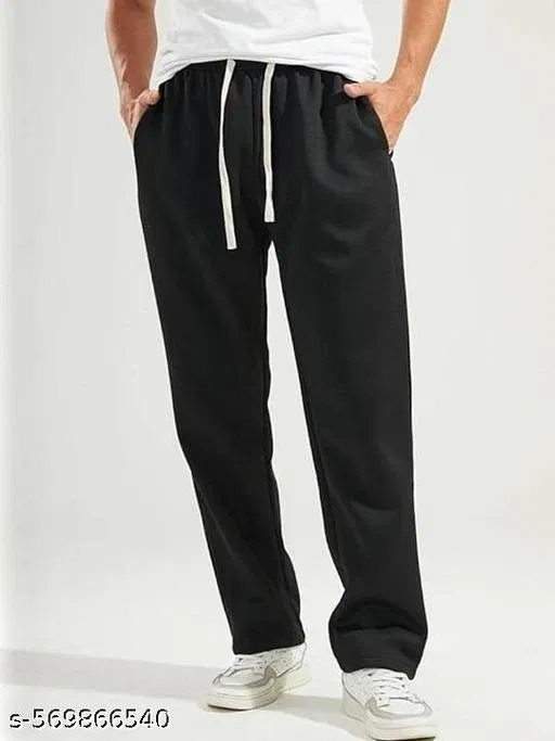 Cotton Blend Solid Trackpant for Men, Black (XL)