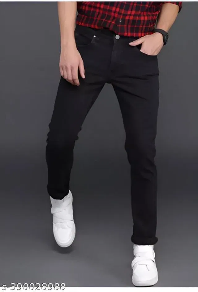 Denim Slim Fit Jeans for Men (Black, 34)