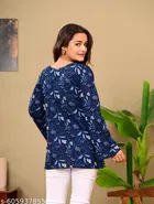 Cotton Printed Short Kurti for Women, Navy Blue 