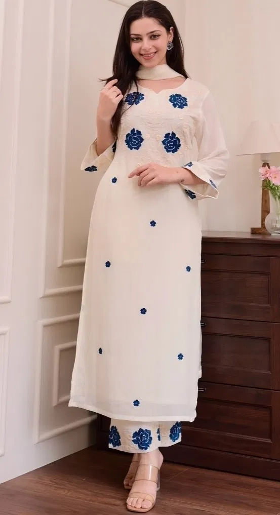 Viscose Solid Kurta Set forwomen (White, XL)