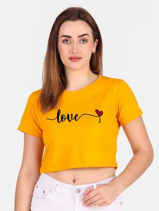 Cotton Blend Printed Tops for Women (Mustard, L)