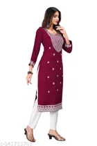 Rayon Slub Embroidered Kurta with Pant for Women 