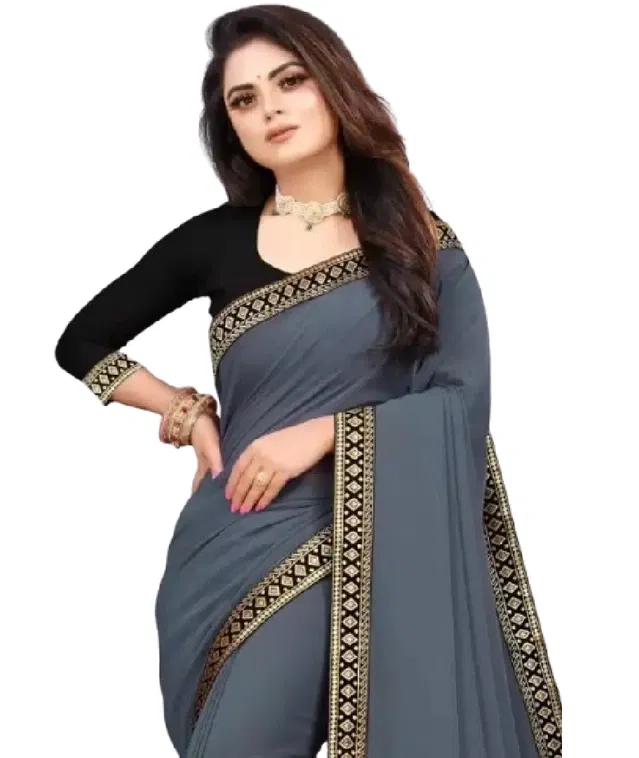 Art Silk Lace Saree for Women (Grey)