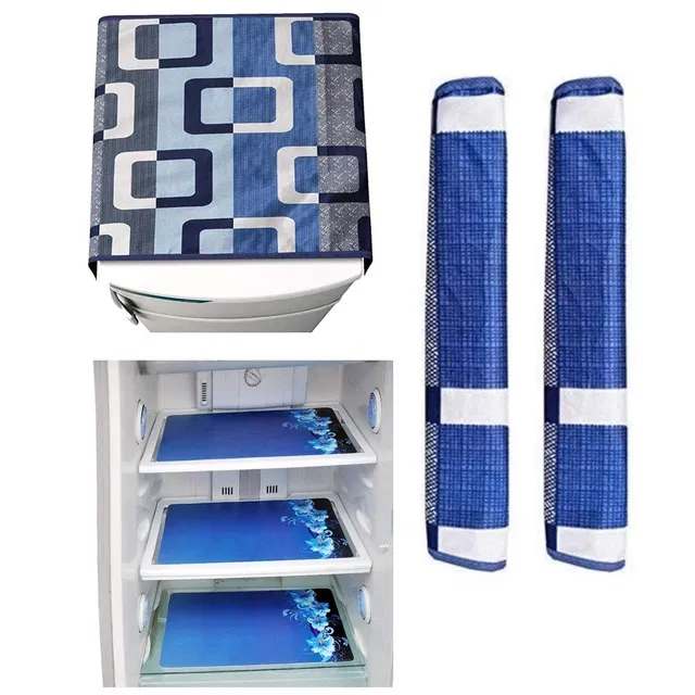 PVC Fridge Top Cover with 6 Utility Pockets & Handle Cover with 3 Pcs Shelf Mats (Multicolor, Set of 1)