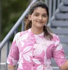 Floral Print Cotton Blend Kurta with Pant for Women, Pink 