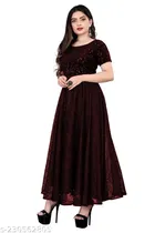 Net Embellished Gown for Women (Maroon, S)