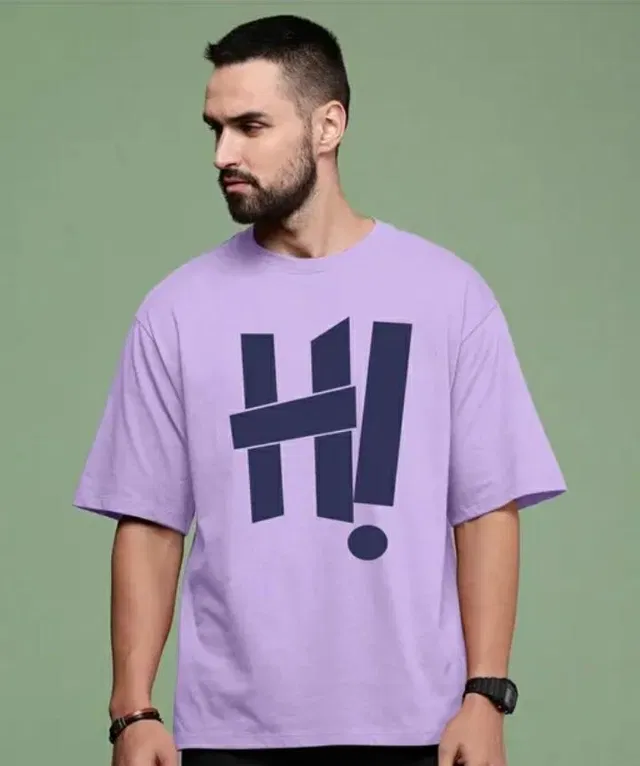 Round Neck Printed Oversized T-Shirt for Men (Lavender, XL)