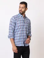 Cotton Blend Checkered Shirt for Men, Blue 