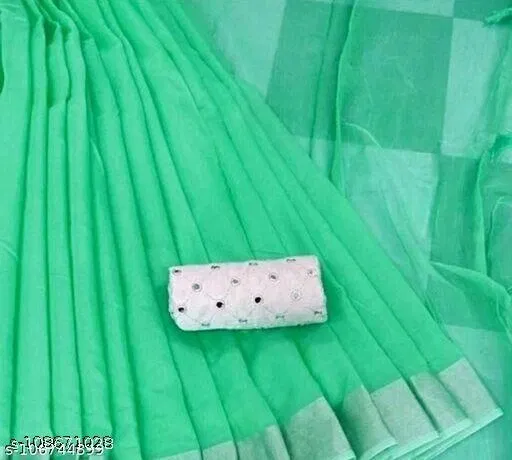 Chanderi Cotton Saree for Women (Mint Green)