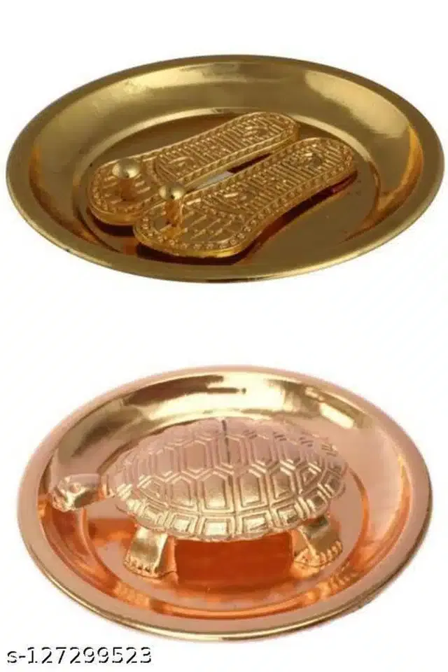 Feng Shui Tortoise & Charan Paduka with Plate (Rose Gold, Set of 2)