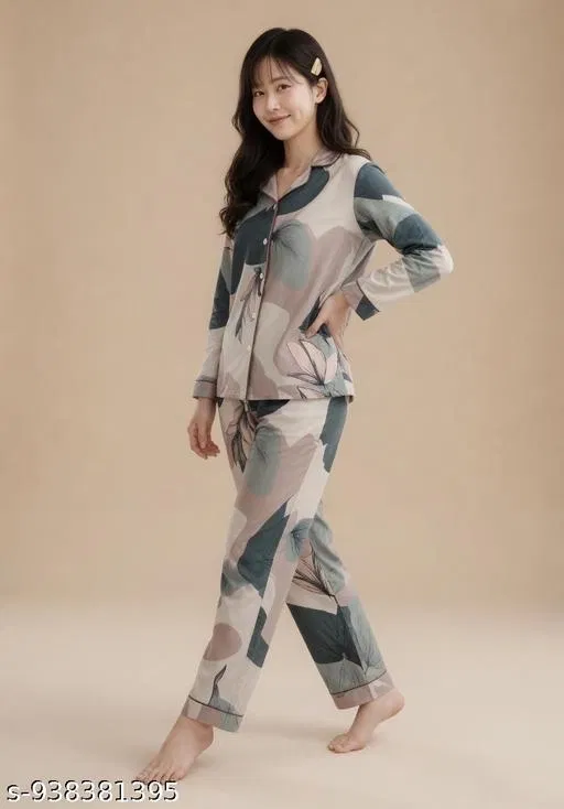 Night Suit for Girls (Green, 10-11 Years)