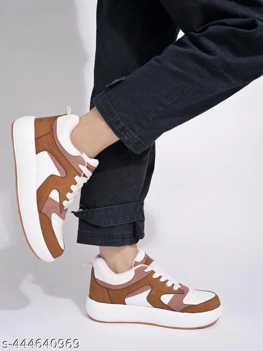 Colorblocked Synthetic Sneakers for Women (White, IND-8)