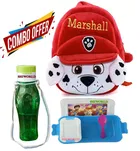 Combo of Fabric School Bag, Water Bottle with Lunch Box for Kids 