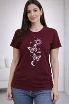 Cotton Blend Printed T-shirt for Men, Maroon 