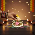 Metal Decoretive Pooja Thali, Multicolour Pack of 1