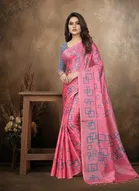 Art Silk Printed Saree for Women, Pink 