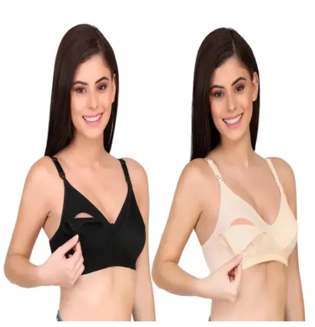 Cotton Blend Solid Bras for Women (Multicolor, 36) (Pack of 2)