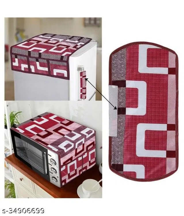 Fridge Top Cover with Microwave Cover & Handle Cover (Multicolor, Set of 3)